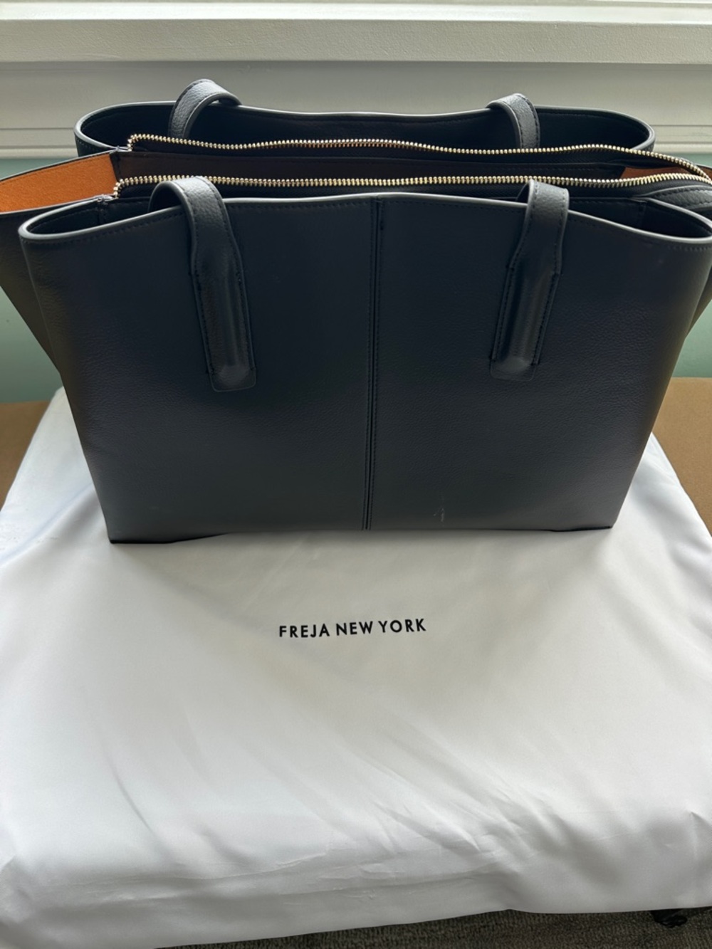 Freja New York Black Leather Tote Bag with dust bag